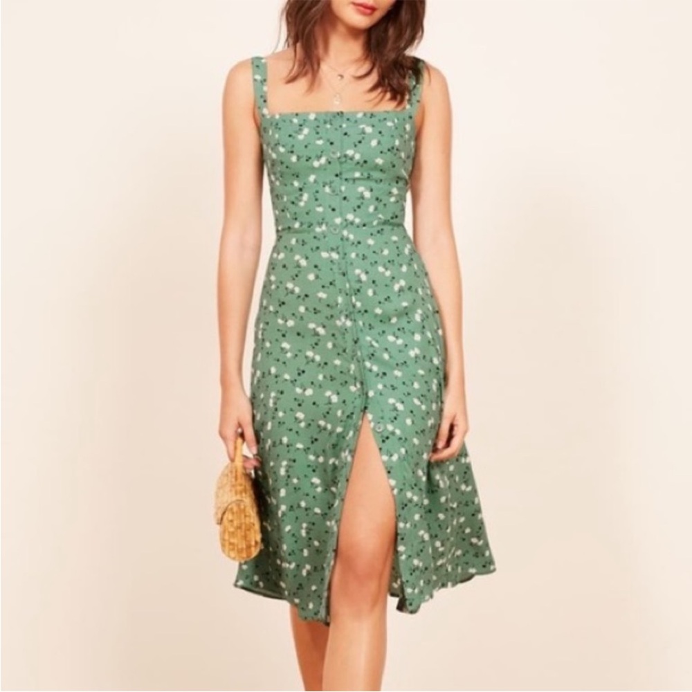 Reformation Green Floral Midi Dress
